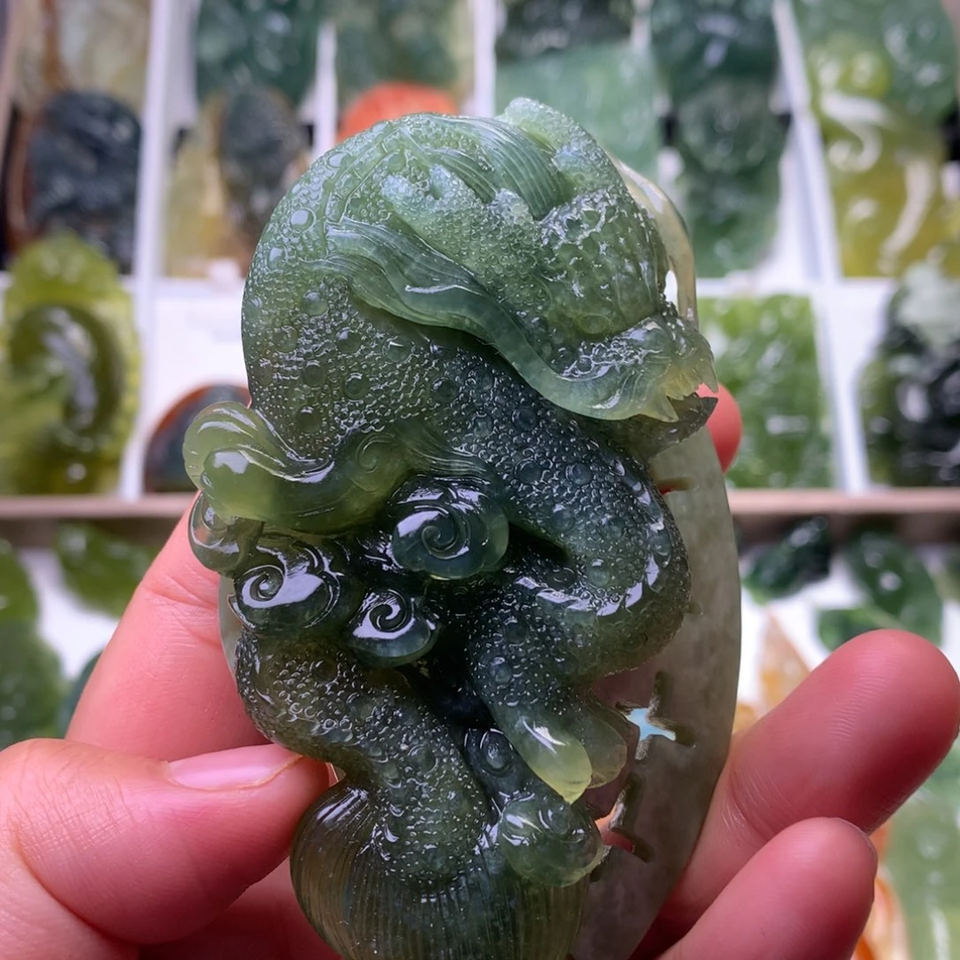 蛇纹石玉未镶嵌手把件龙