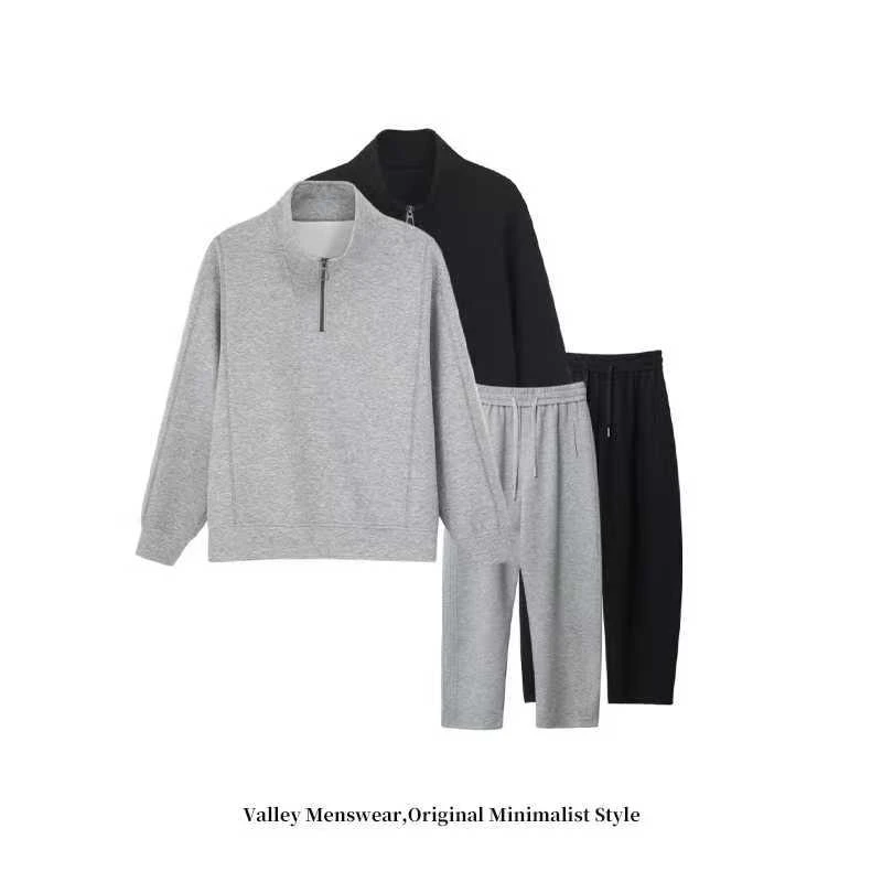 【山谷6666】早秋新款套装 情侣卫衣极简风纯色立领百搭上衣潮