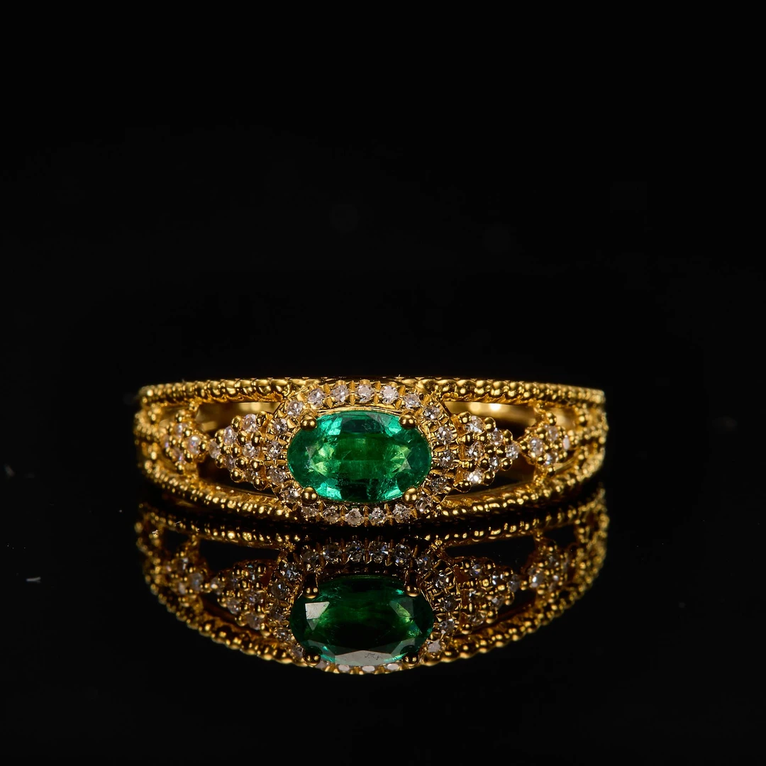 如苑珠宝18K金祖母绿戒指/约0.4ct/微油多样性发货