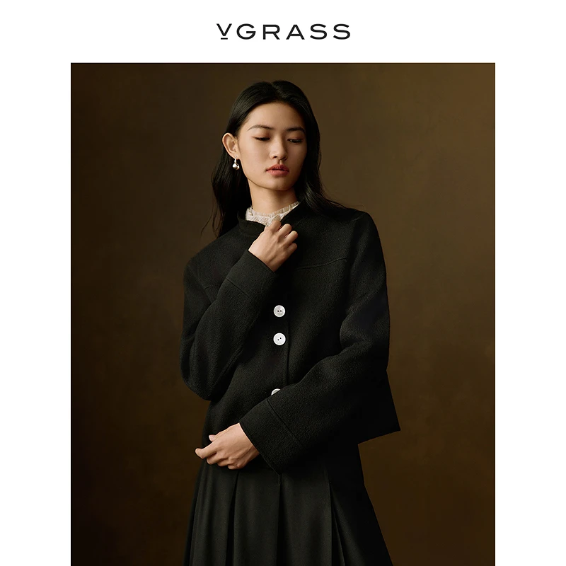 VGRASS维格娜丝冬新款羊绒羊毛短箱毛呢外套VSD1P4633B