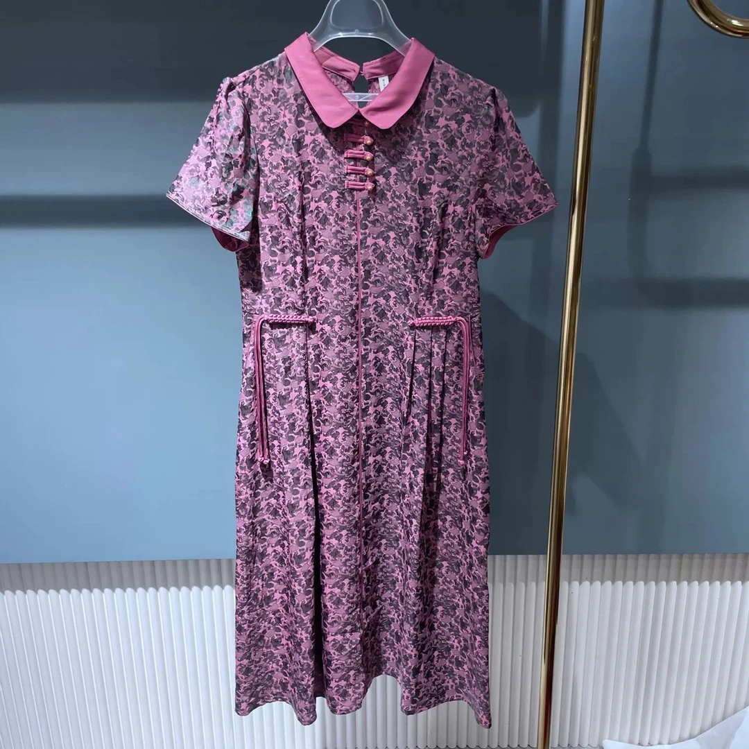 【H439三色国风连衣裙百搭休闲款2025夏季新款中长款女士洋气连