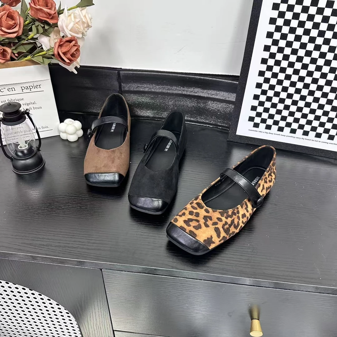 夏季上新潮流时尚经典方头豹纹气质单鞋冷粘工艺女鞋312-5