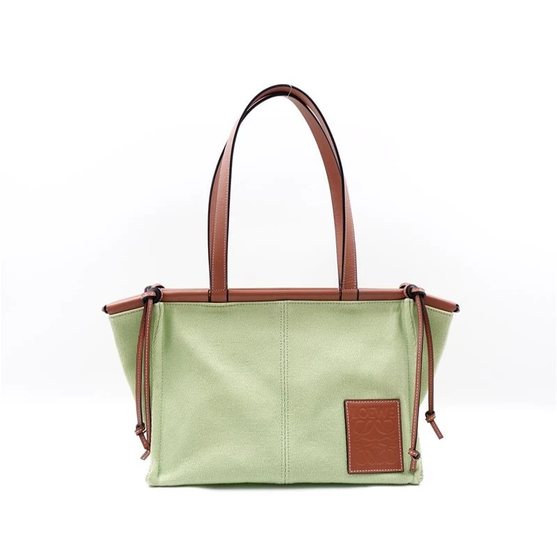 95新 LOEWE/罗意威 绿色拼棕手提托特包H_ZY0000410405
