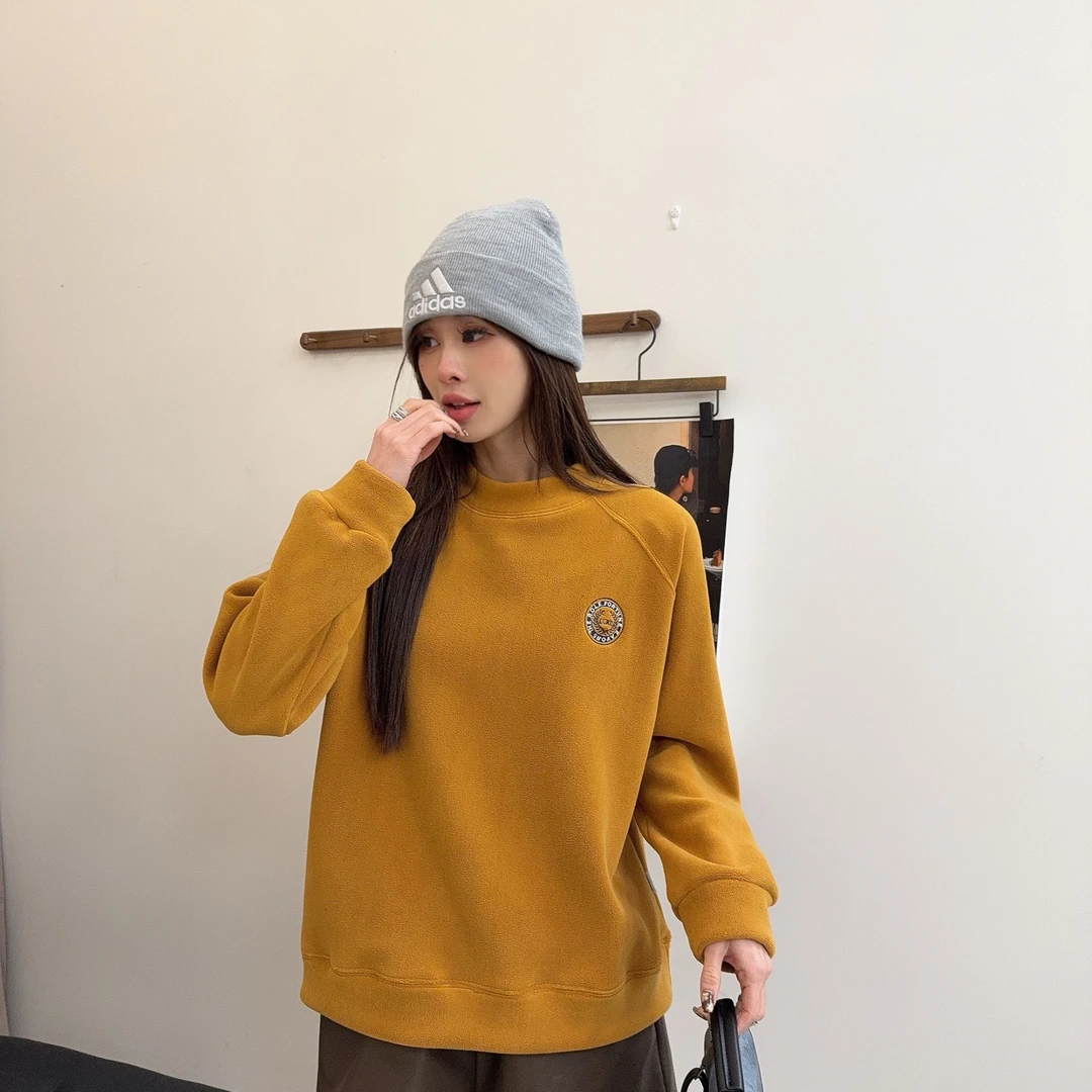 Y303男女同款冬季新款韩版休闲百搭双面绒圆标套头卫衣25-212