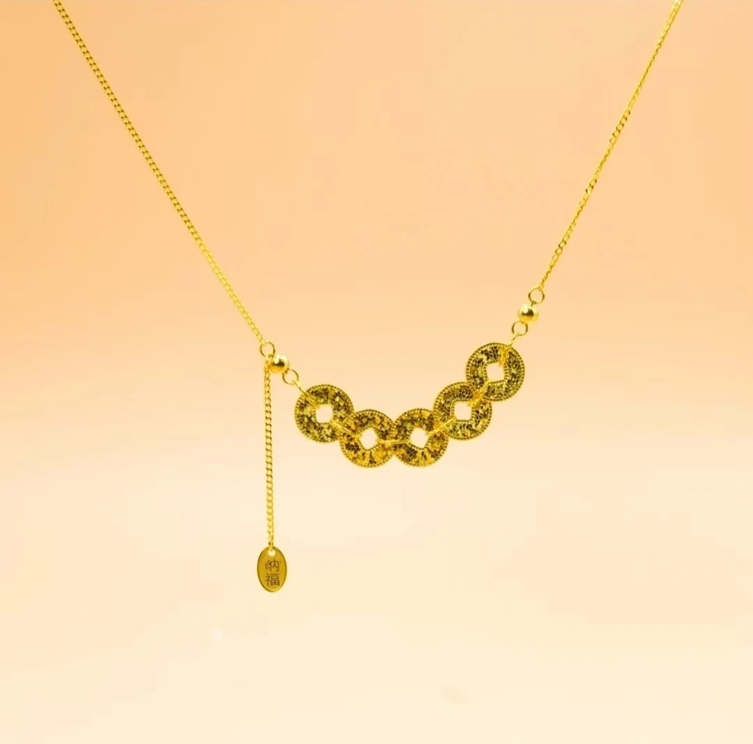 【金展珠宝】足金 碎碎冰五帝币套链  纳福牌