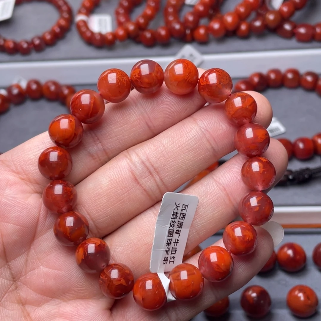 木***夕南红玛瑙未镶嵌南红玉石11mm瓦西牛血原矿火焰纹手串