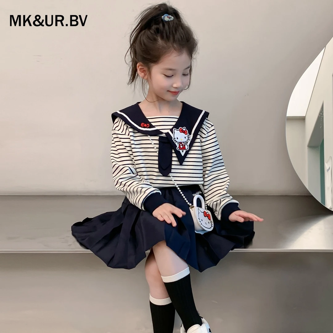 MK&UR.BV女童秋装2025年新款儿童学院风条纹套装裙海军领儿童衣服