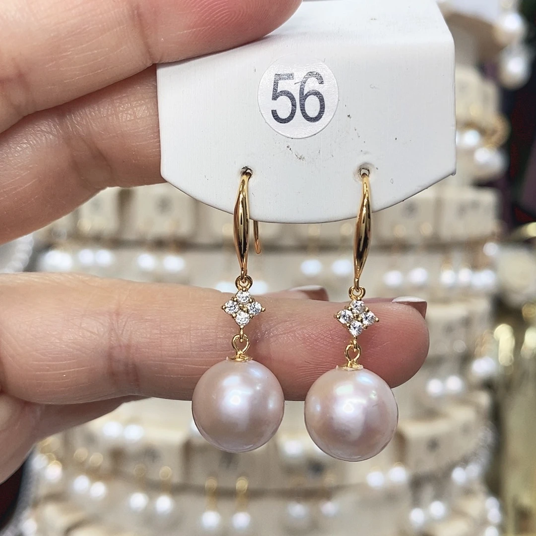 耳饰银S925镶嵌淡水珍珠