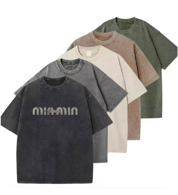 【拉丝硅胶】重磅美式水洗做旧T恤百搭宽松纯棉男款短袖蜡染简约风