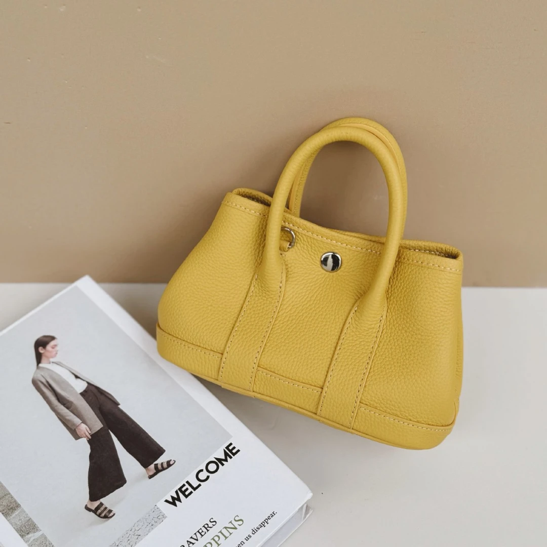 斜挎迷你花园包2025新款潮时尚百搭皮托特包女春夏牛皮浅色包包