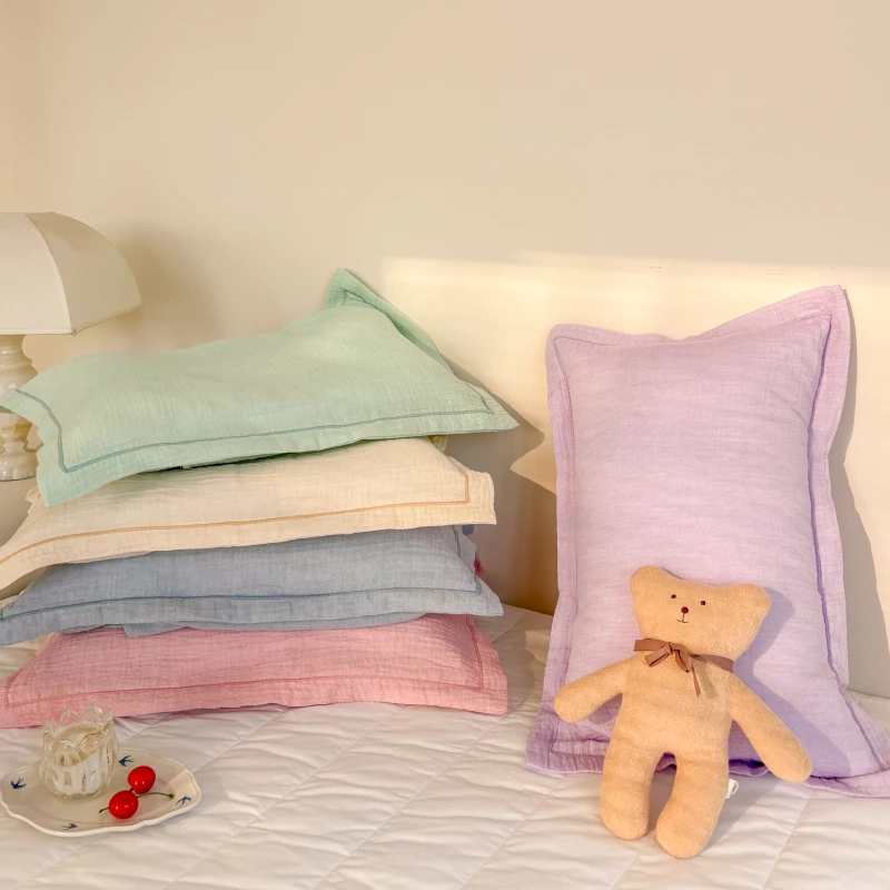2025新款纯色简约全棉纯棉皱皱纱枕套单人枕枕套家用枕头套