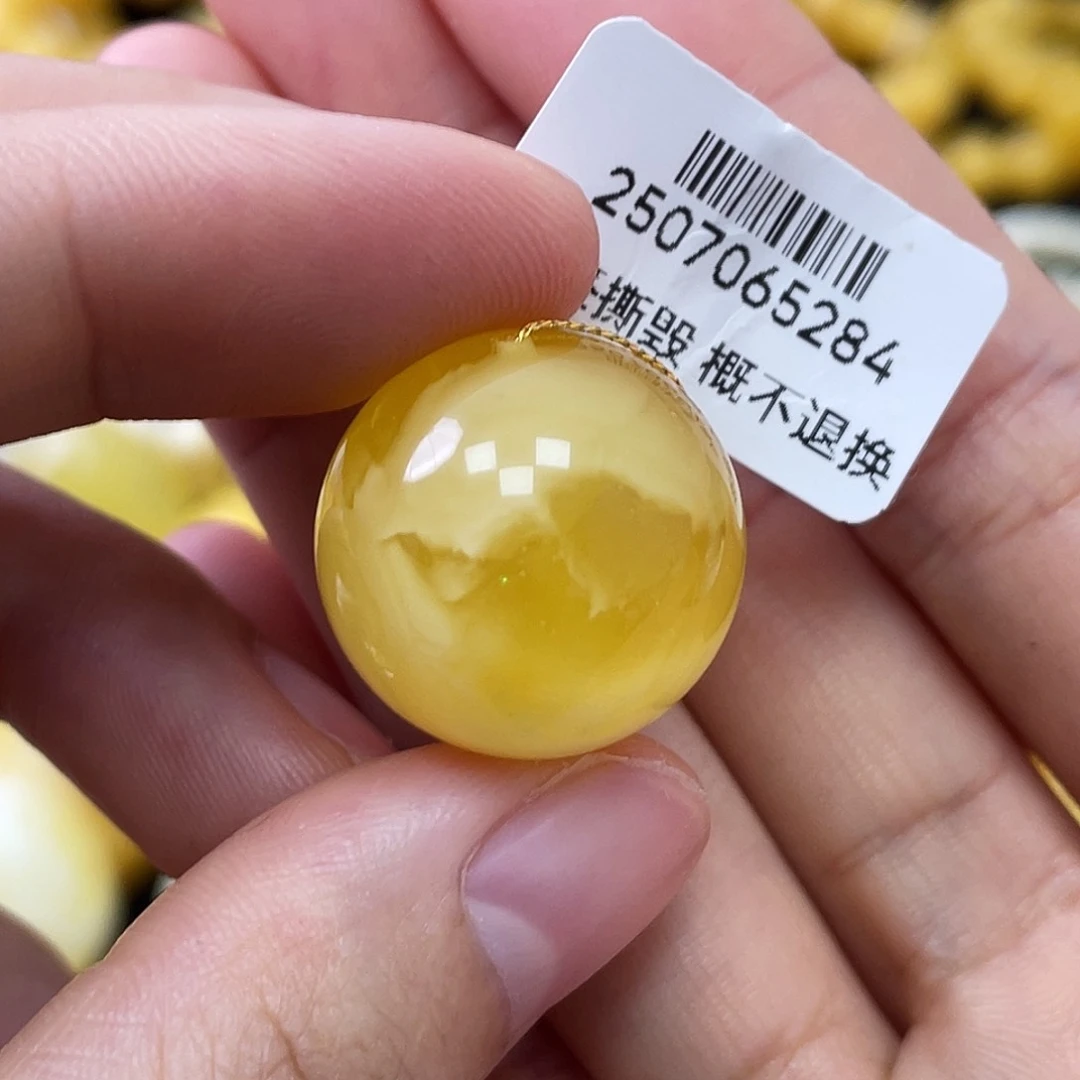 蜜蜡未镶嵌珠宝奇石19.5mm橘金半山水妖花 瑕