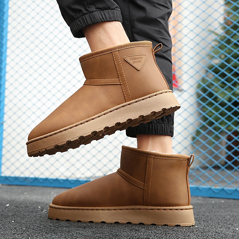 新款高帮棉鞋保暖鞋子冬季一脚蹬防滑雪地靴时尚加绒爸爸老人鞋男