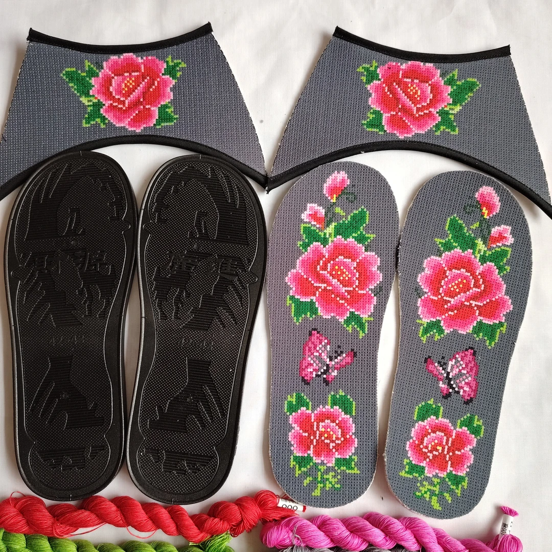 十字绣纯棉拖鞋半成品一双带鞋底带线不支持退换偏远地区不包邮