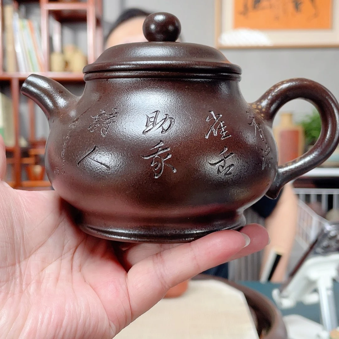 紫泥茶壶古龙窑柴烧老紫泥潘壶