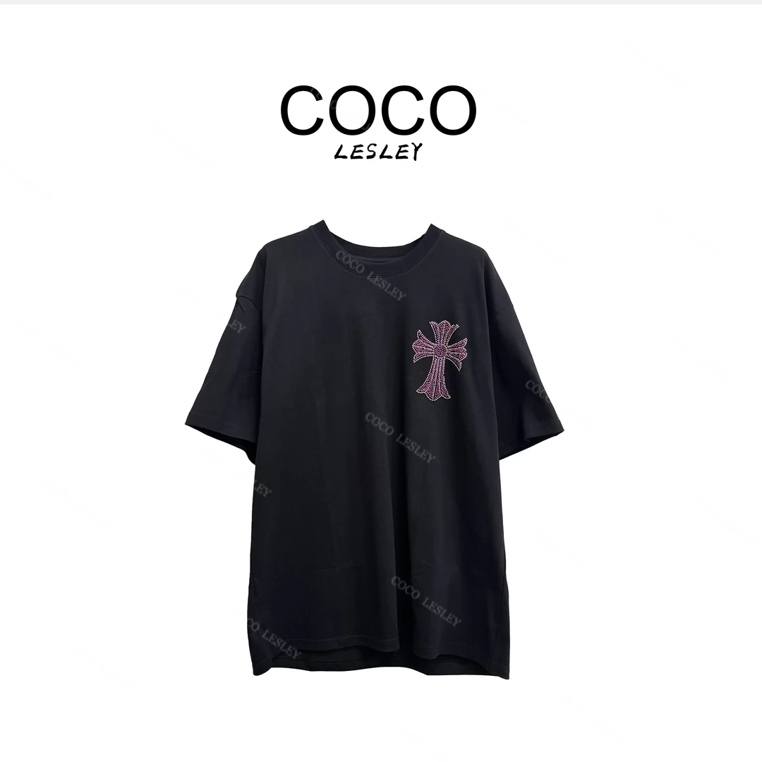 【COCO LESLEY】02设计师款重工烫钻纯棉短袖T恤男2025夏季宽松佳