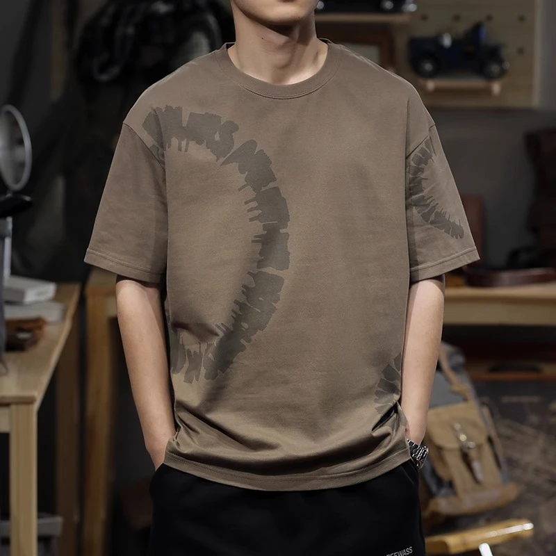 潮龛复古重磅260克潮流水洗印花男士短袖t恤夏季宽松纯棉半袖体恤