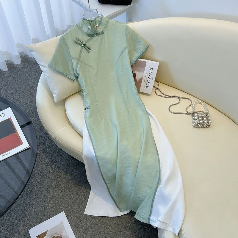 Apr.旗袍新款女夏季改良连衣裙气质高端国风年轻款遮肉茶服清冷