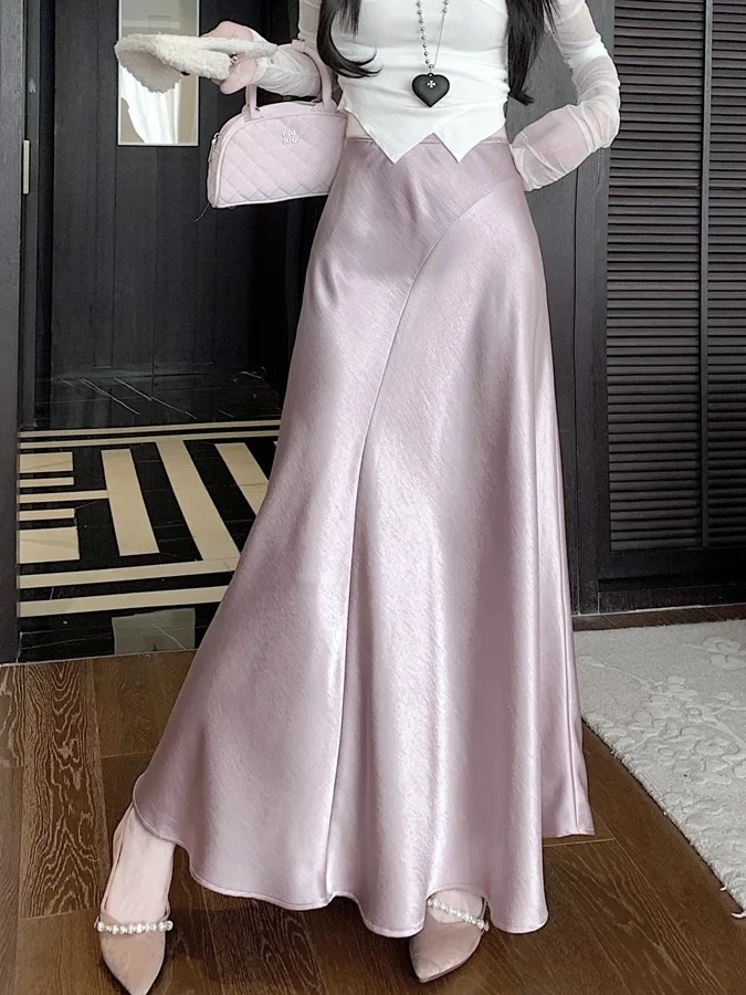 夏季新款大摆鱼尾半身裙女高腰显瘦气质遮胯垂坠感中长半身裙L706