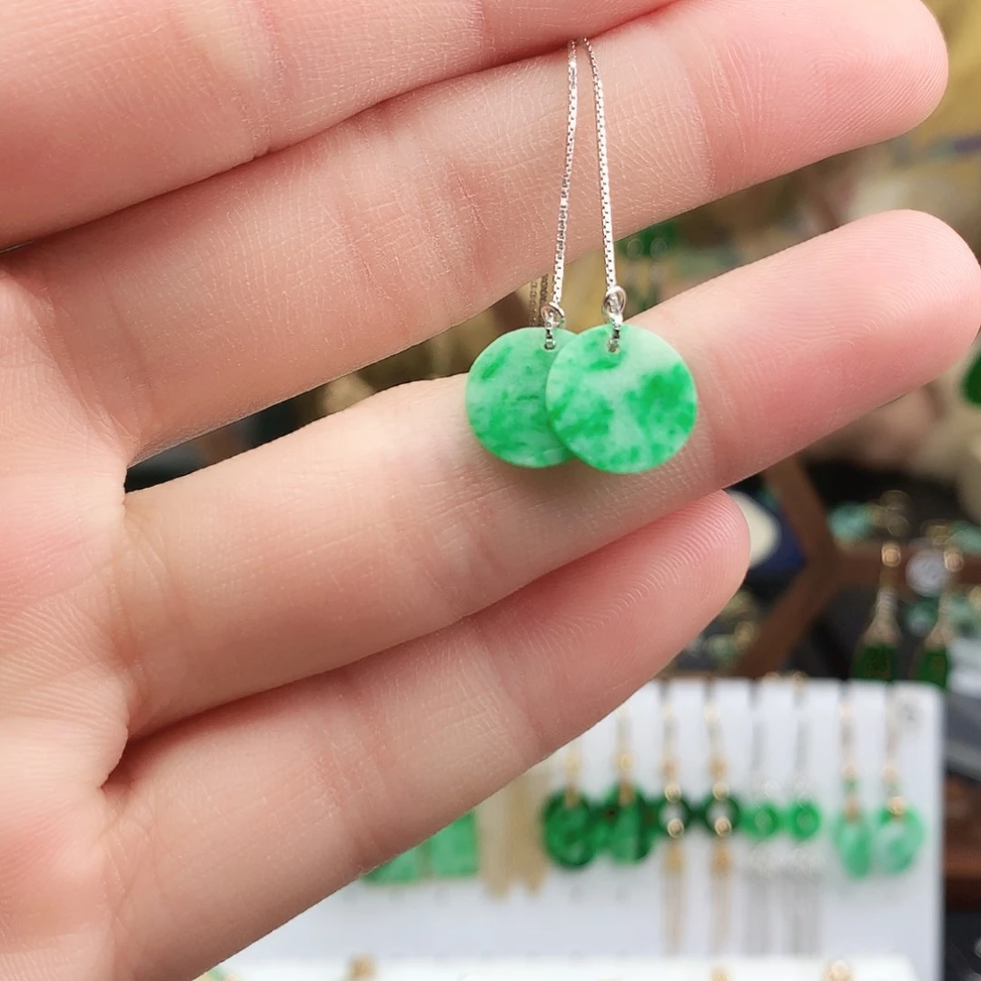 翡翠耳饰银S925镶嵌耳饰