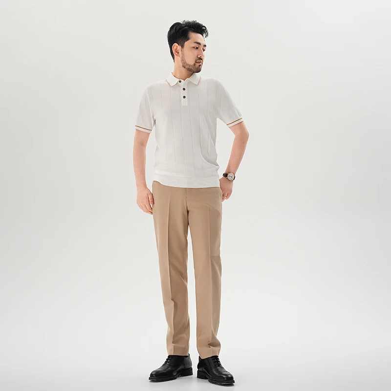 【TGH】三粒扣竖条翻领16针织休闲夏季POLO衫百搭运动风格PL6616