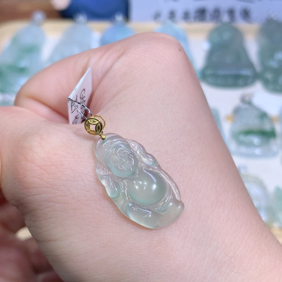 翡翠18K金镶嵌吊坠(不含链)财神爷
