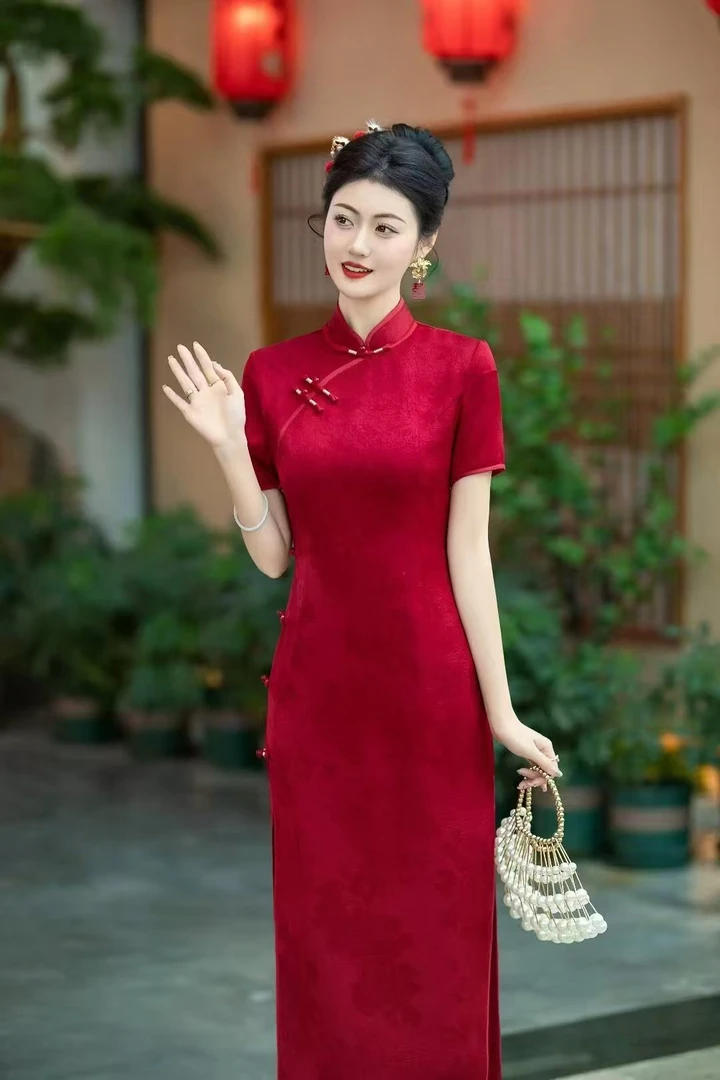 【燕归来】中式夏季长款喜婆婆旗袍气质修身显瘦复古中长款A15