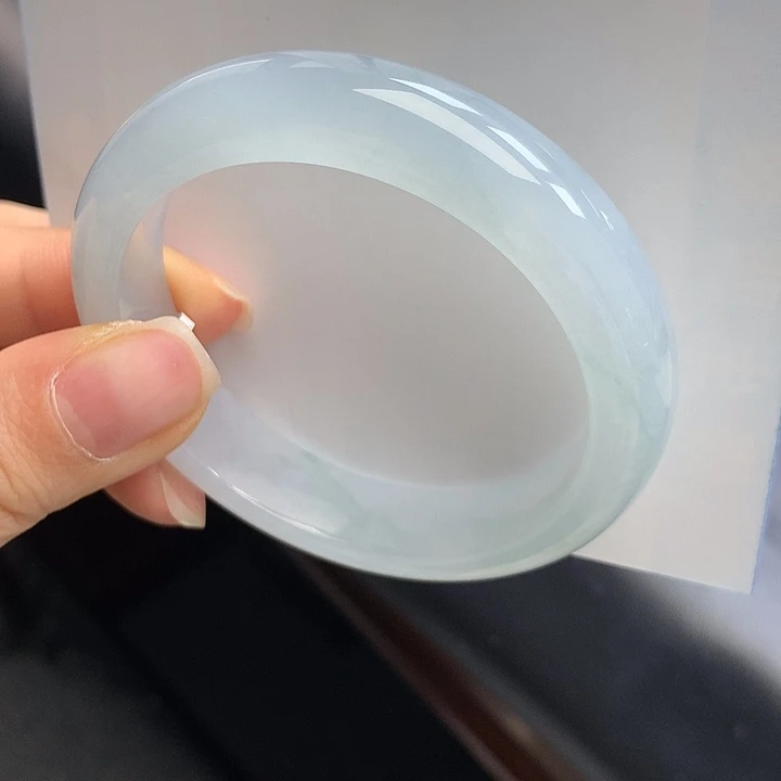 翡翠未镶嵌手镯白月光 起光