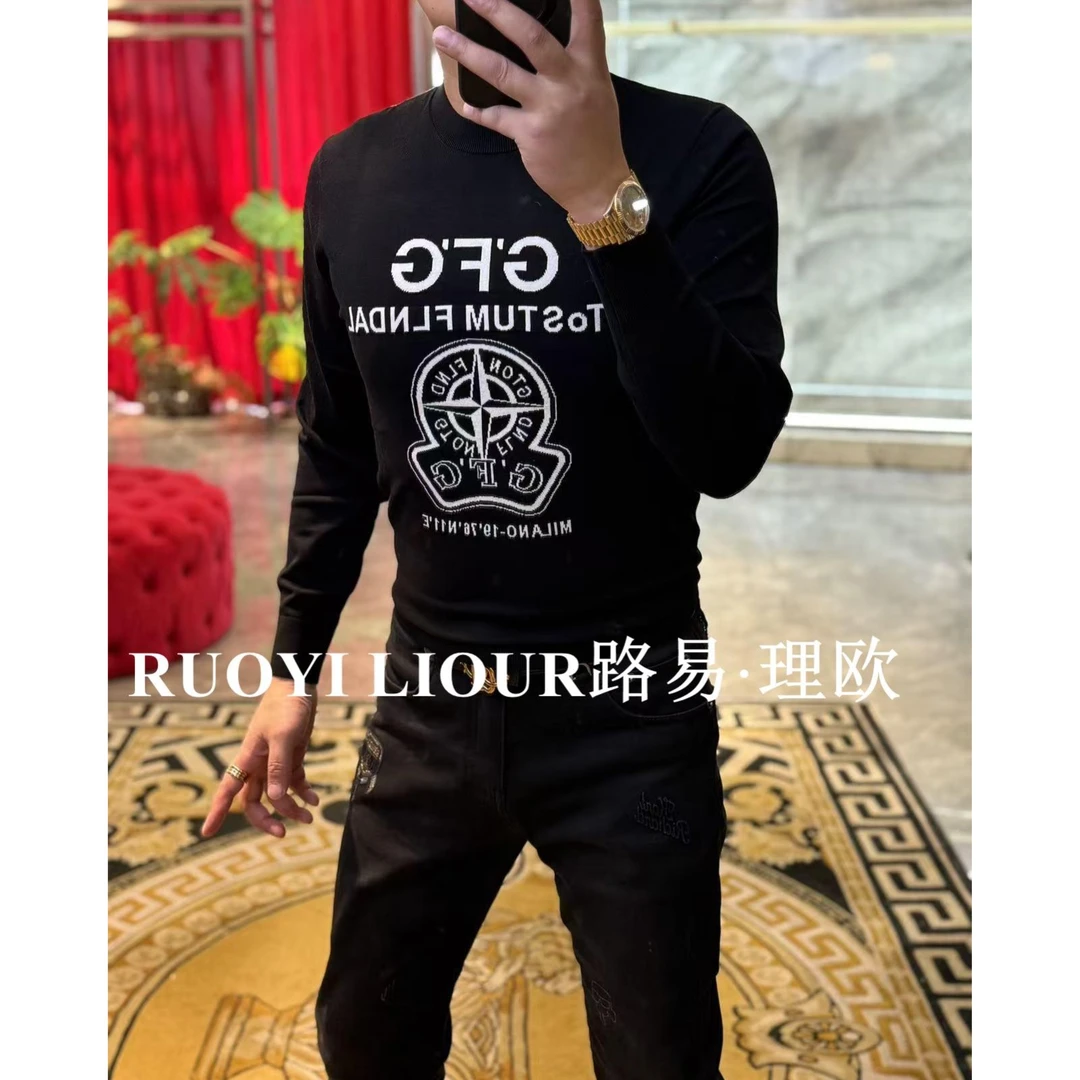 【路易理欧】潮流男欧货时尚英文字母秋冬休闲针织衫86207