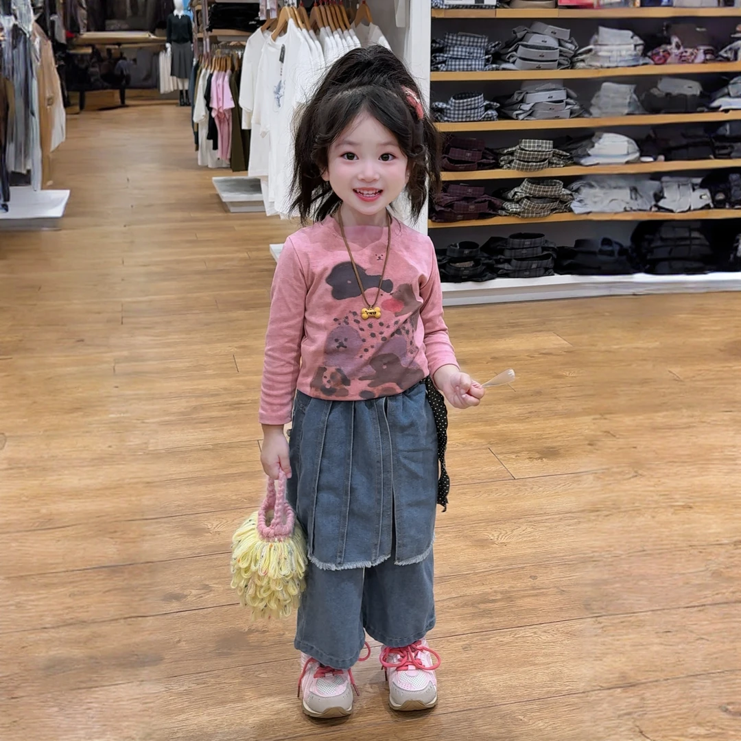 宽松秋季女套装时尚印花套头春秋高腰常规休闲风童装牛仔百搭韩版