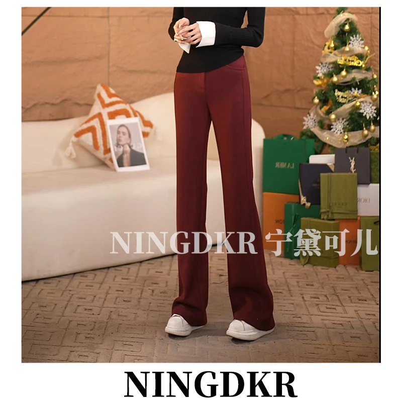 宁A31224显瘦显腿长高腰气质微喇小黑裤女百搭休闲长裤西装裤