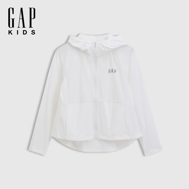 Gap女童2025夏季新款反光logo吸湿速干网眼连帽外套儿童装766451