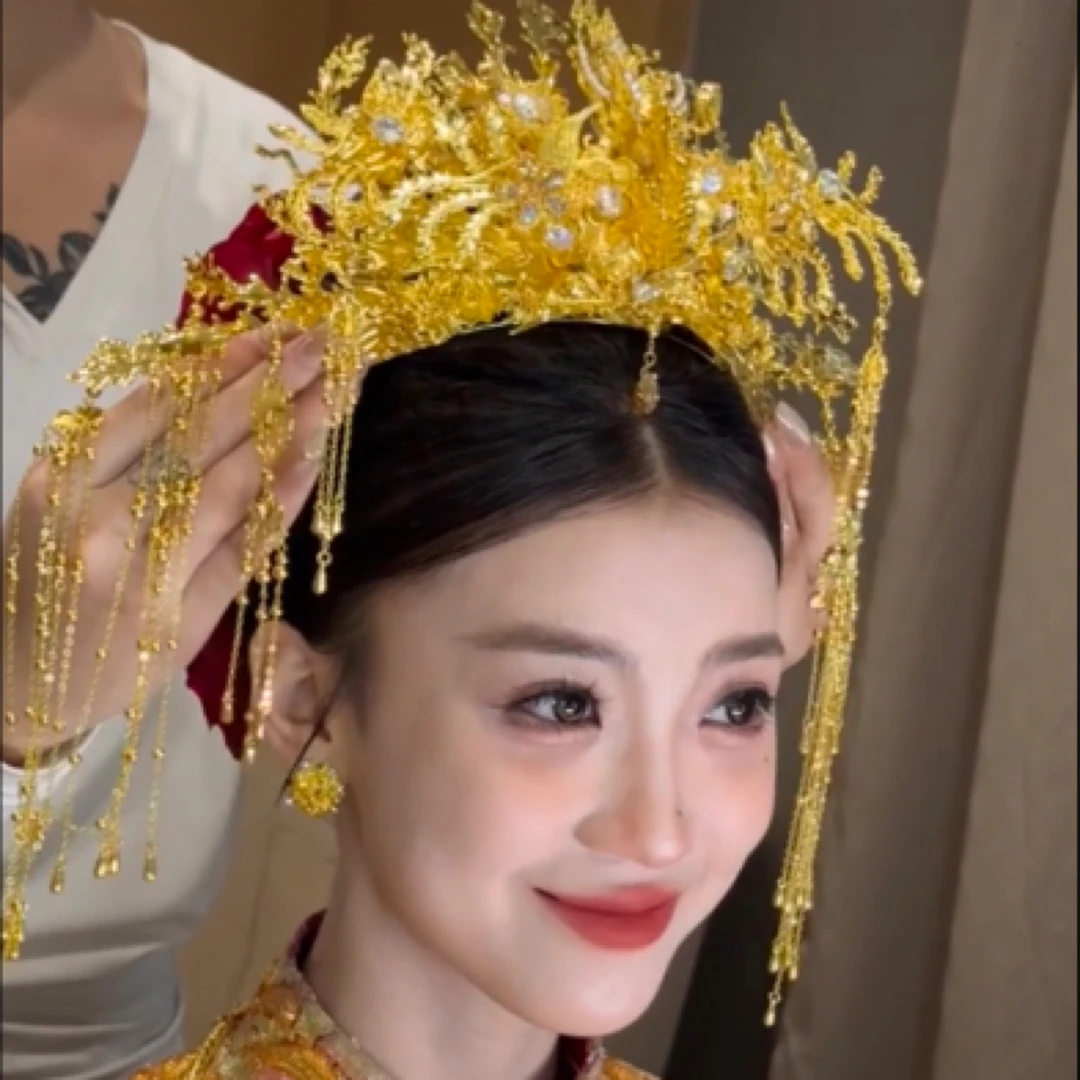 铜合金婚庆饰品 卡帝美学新款11959金色半冠龙凤褂秀禾头饰