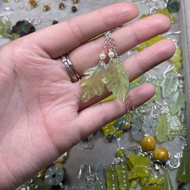 蛇纹石玉未镶嵌耳饰耳环项链挂件