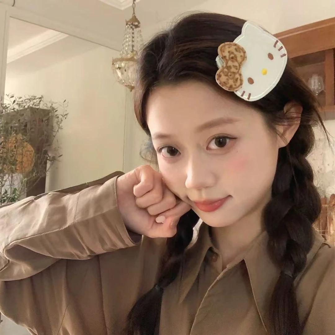 可爱豹纹KT!猫咪魔术贴发卡蝴蝶结无痕刘海贴整理碎发神器发饰品