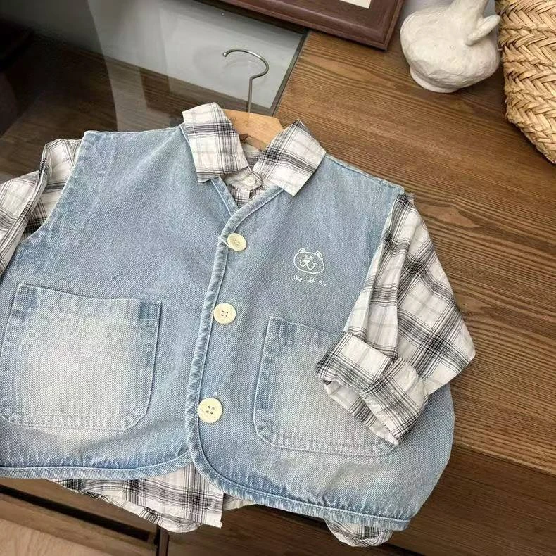 【热推爆款】马甲男款儿童春秋超好看外穿牛仔坎肩秋款男童痞帅秋装
