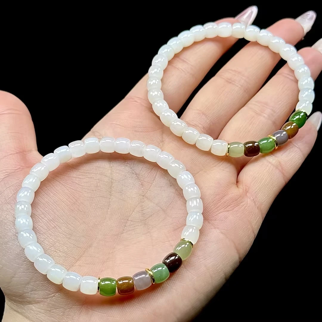 【CH】和田玉白玉直切手串-约5mm（多样性发其一）