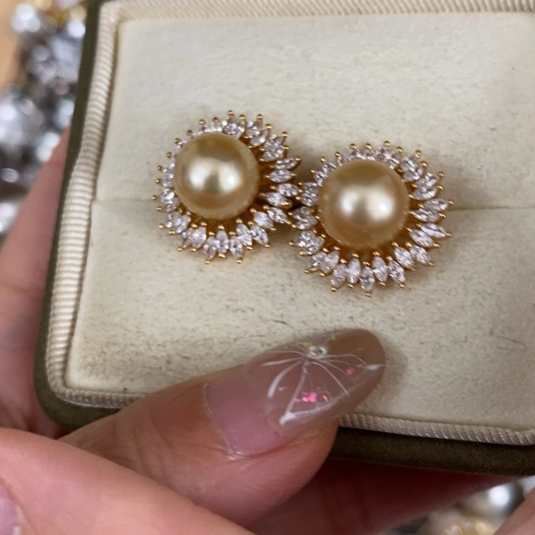 银S925镶嵌海水珍珠耳饰