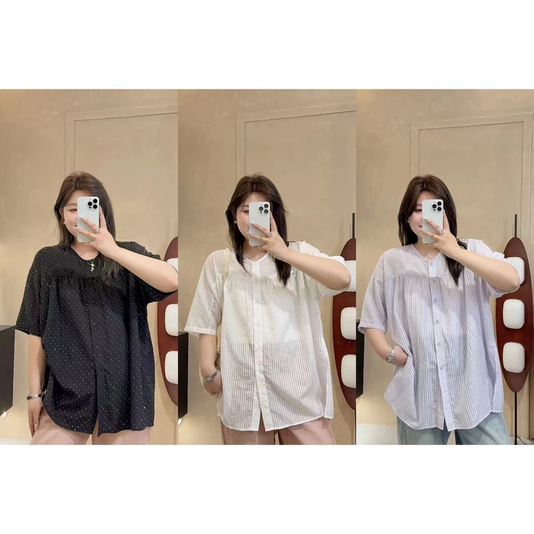 晶咕【柔光铃兰-上衣】亮闪条纹肌理感圆领上衣