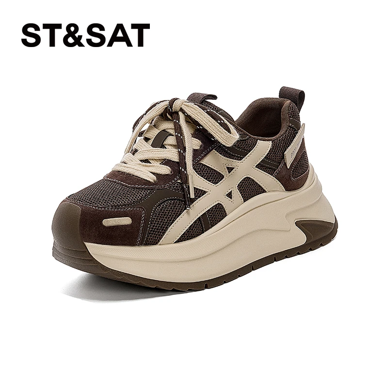 星期六厚底增高老爹鞋女2025秋季新款圆头百搭轻便舒适拼色阿甘鞋