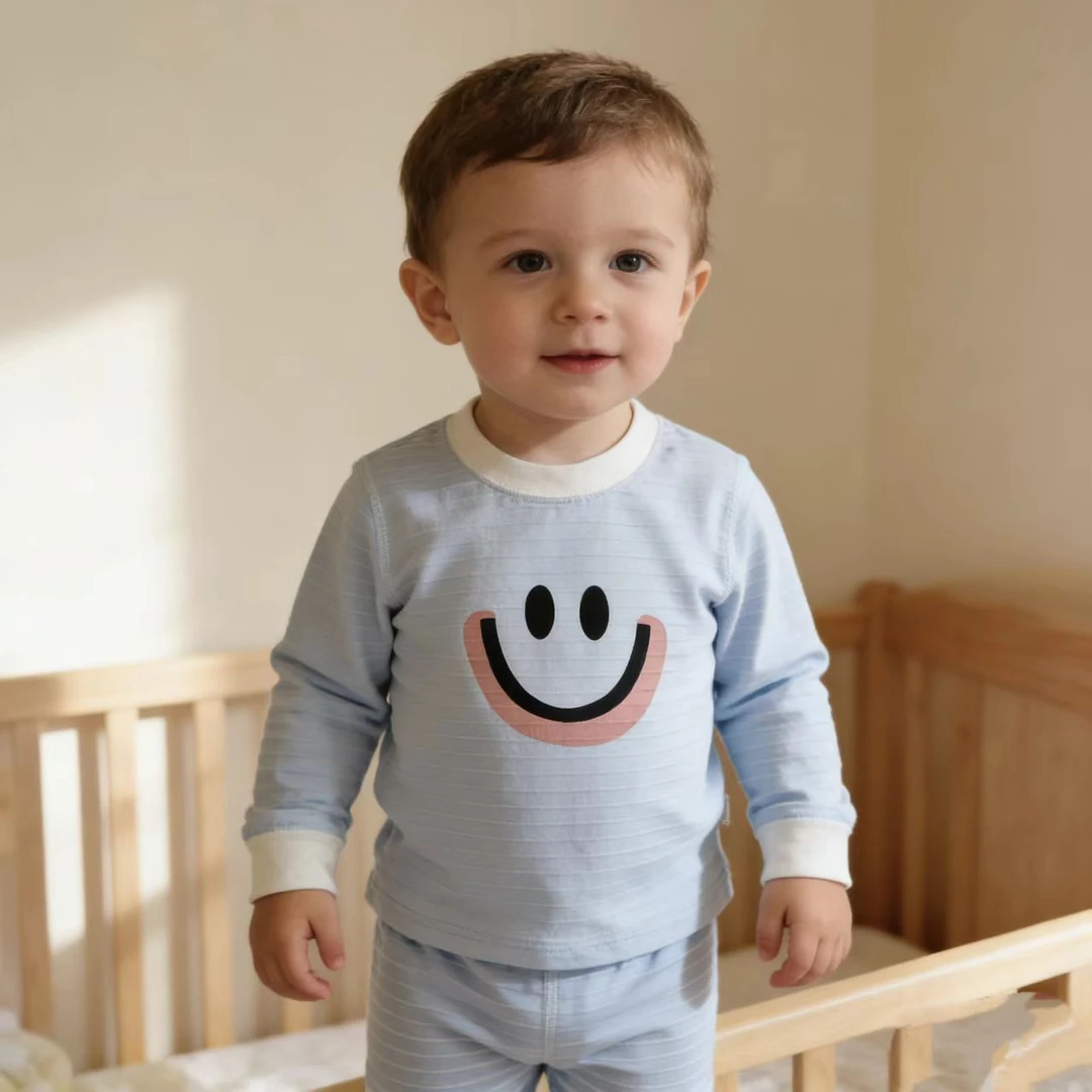 春秋女童男童内衣套装极简风保暖上衣秋衣裤打底圆领