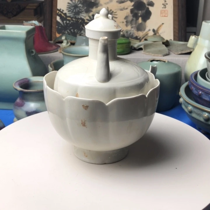 橘***汁瓷片汝窑瓷器温酒壶！