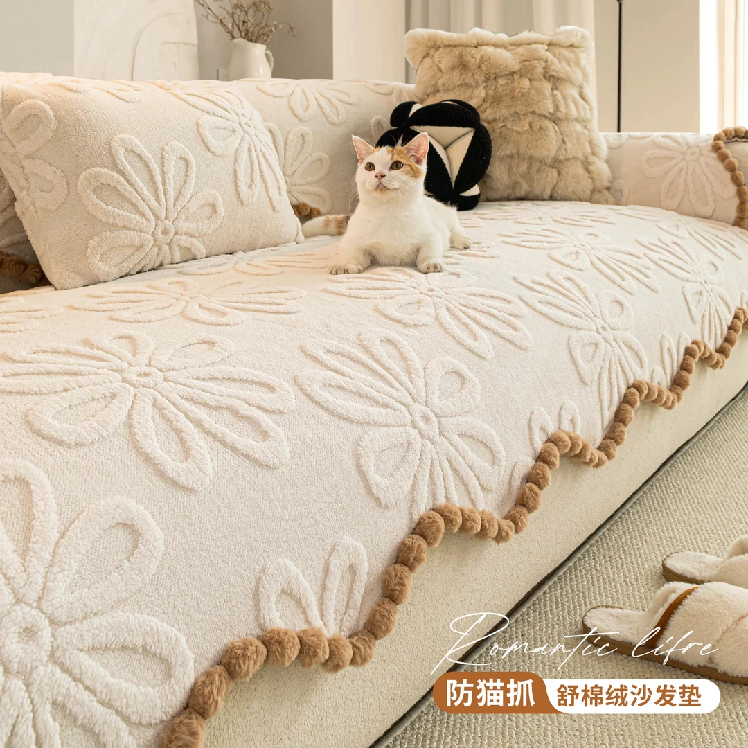 2025冬季新款毛绒沙发垫一片式加厚保暖固定防滑直排皮沙发坐垫子