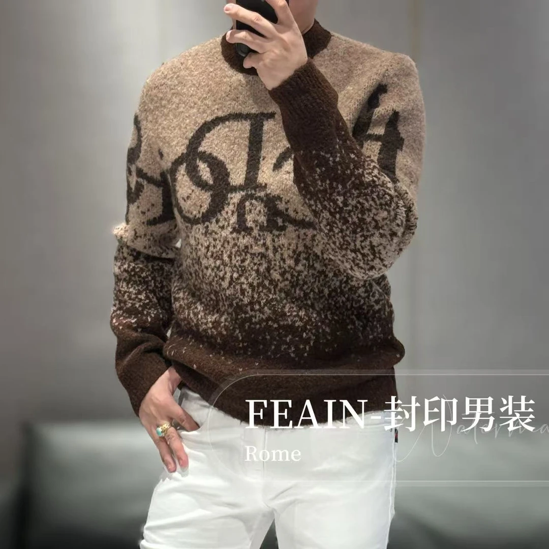 【雷迪凯奇】高端男士美利奴羊毛立体渐变色提花工艺羊毛衫702