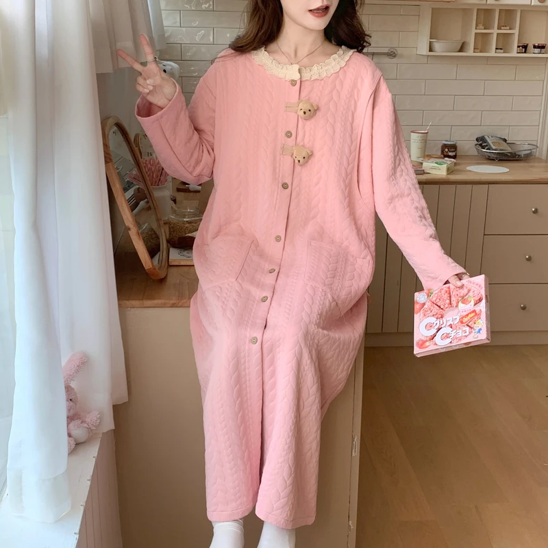 生产医院待产裙孕妇哺乳睡裙秋冬空气棉带胸垫月子服产妇入院产检