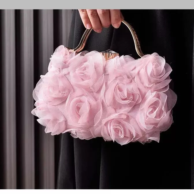 【古米】雪纺花朵晚宴包香槟色女士旗袍包小众手工礼服包洋气时尚