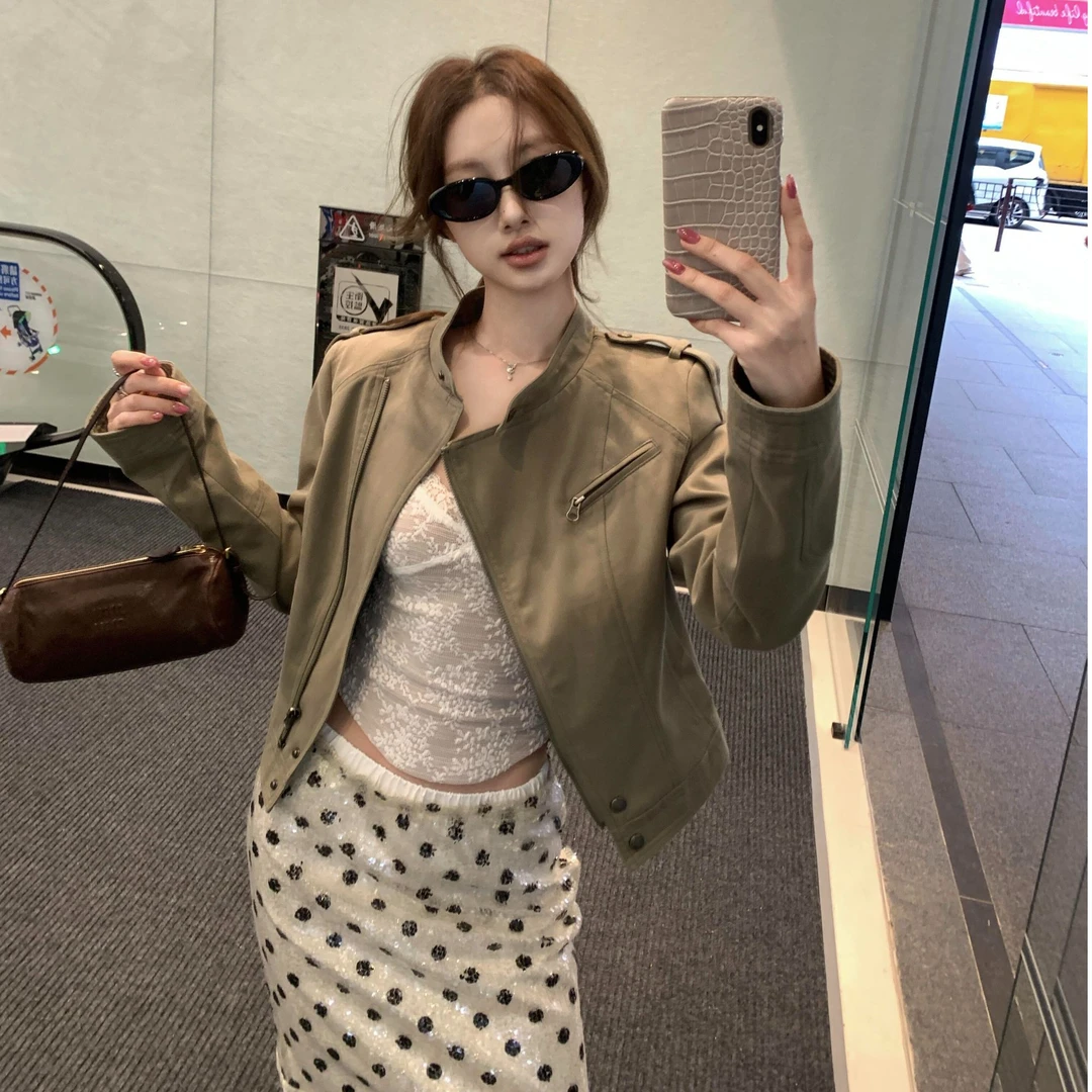 气质显瘦洋气休闲百搭打底蕾丝吊带性感辣妹波点半身裙外套三件套