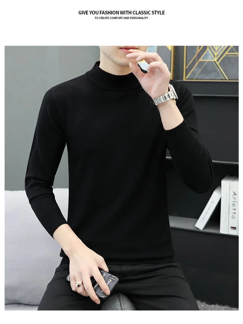 高领毛衣男针织打底衫秋冬装2024新款韩版高领修身长袖百搭上衣