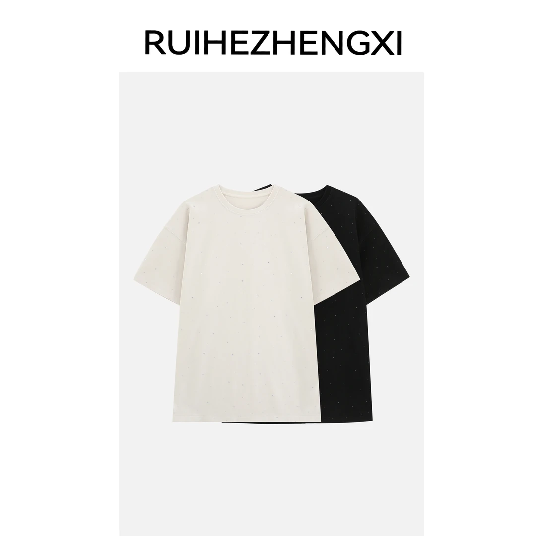 RUIHEZHENGXI｜瑞和正熙931124洋气百搭宽松满天星满钻短袖T恤