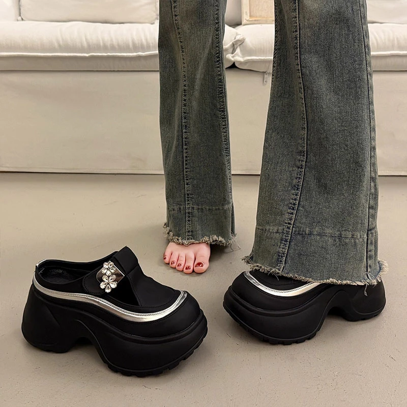 配裙子厚底增高包头半拖鞋女夏外穿2025超火新款一脚蹬懒人凉拖鞋